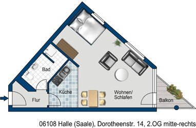 Wohnung zur Miete 350 € 1 Zimmer 41 m² 2. Geschoss Dorotheenstr. 14 Nördliche Innenstadt Halle (Saale) 06108