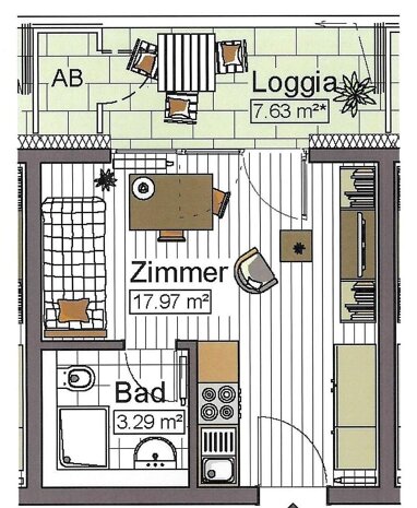 Apartment zur Miete 580 € 1 Zimmer 25,1 m² 1. Geschoss Stadtmitte Neu-Ulm 89231