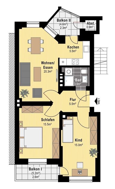 Wohnung zum Kauf 328.900 € 3 Zimmer 71,5 m² Erdgeschoss Südfriedhof Bezirk 6 Kiel 24114