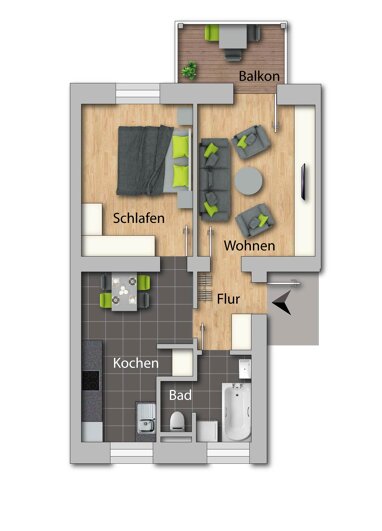 Wohnung zur Miete 280 € 2 Zimmer 51,7 m² Grüner Winkel 5 Gablenz 244 Chemnitz 09127