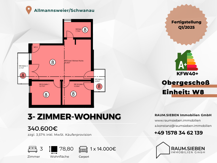 Wohnung zum Kauf 340.600 € 3 Zimmer 78,8 m²<br/>Wohnfläche 1.<br/>Geschoss Allmannsweier Schwanau 77963