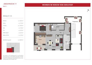 Wohnung zur Miete 1.300 € 2 Zimmer 68 m² 1. Geschoss Elbgaustrasse 69 Eidelstedt Hamburg 22523
