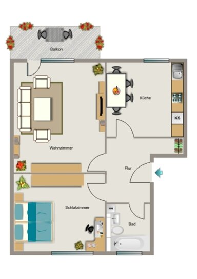 Wohnung zur Miete 434 € 2,5 Zimmer 49,1 m² 1. Geschoss Am Dyck 59 Wehofen Duisburg 47179