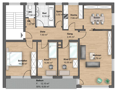 Wohnung zur Miete 1.150 € 5,5 Zimmer 107 m² 2. Geschoss Am Anger Derching Friedberg 86316