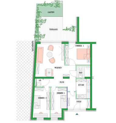 Terrassenwohnung zum Kauf Provisionsfrei 360.000 € 4 Zimmer 86,7 m² Erdgeschoss Fettenvorstadt / Stadtrandsiedlung Greifswald 17489
