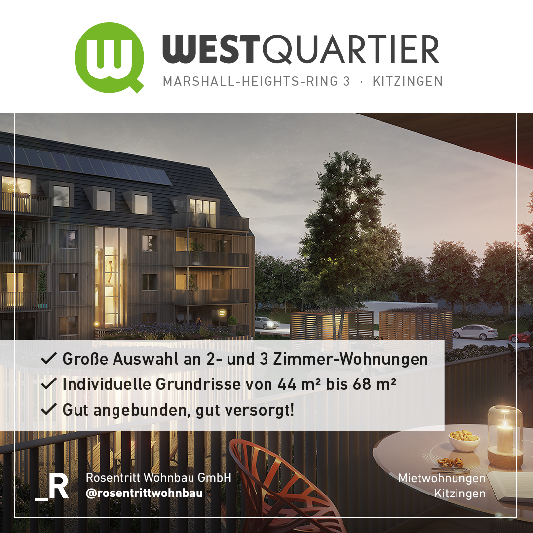 Wohnung zur Miete 840 € 2 Zimmer 67 m²<br/>Wohnfläche Erdgeschoss<br/>Geschoss Marshall-Heights-Ring 3 Kitzingen Kitzingen 97318