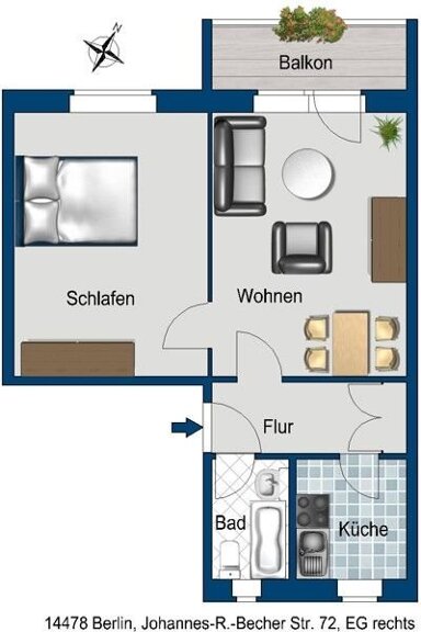 Wohnung zur Miete 444 € 2 Zimmer 50,7 m² frei ab 12.04.2025 Johannes-R.-Becher Str. 72 Waldstadt I Potsdam 14478