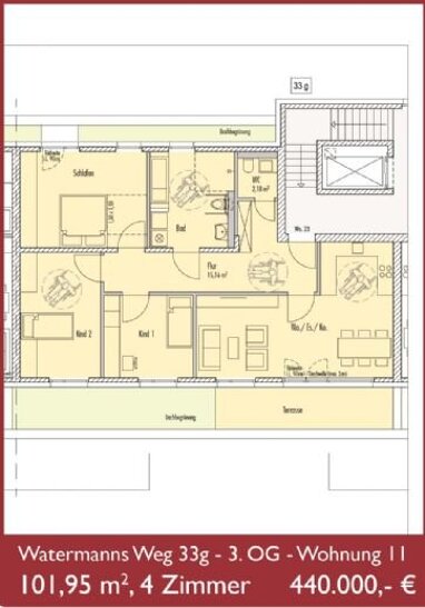Wohnung zum Kauf Provisionsfrei 440.000 € 4 Zimmer 102 m² 3. Geschoss Wattenscheid - Mitte Bochum 44866
