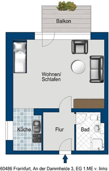Wohnung zur Miete 544,96 € 1 Zimmer 43,1 m² frei ab 14.08.2024 An der Dammheide 3 Bockenheim Frankfurt am Main 60486