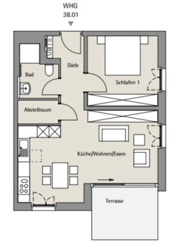 Wohnung zum Kauf 466.000 € 2 Zimmer 58,8 m² EG Südstadt Tübingen 72072