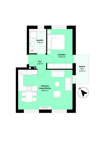 Wohnung zum Kauf provisionsfrei 455.000 € 2 Zimmer 51,5 m² 1. Geschoss frei ab sofort Flurgrenzstraße 8 Neugilching Gilching 82205