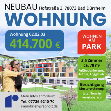 Wohnung zum Kauf Provisionsfrei 414.700 € 3,5 Zimmer 78 m² 2. Geschoss Hofstraße 3 Bad Dürrheim Bad Dürrheim 78073