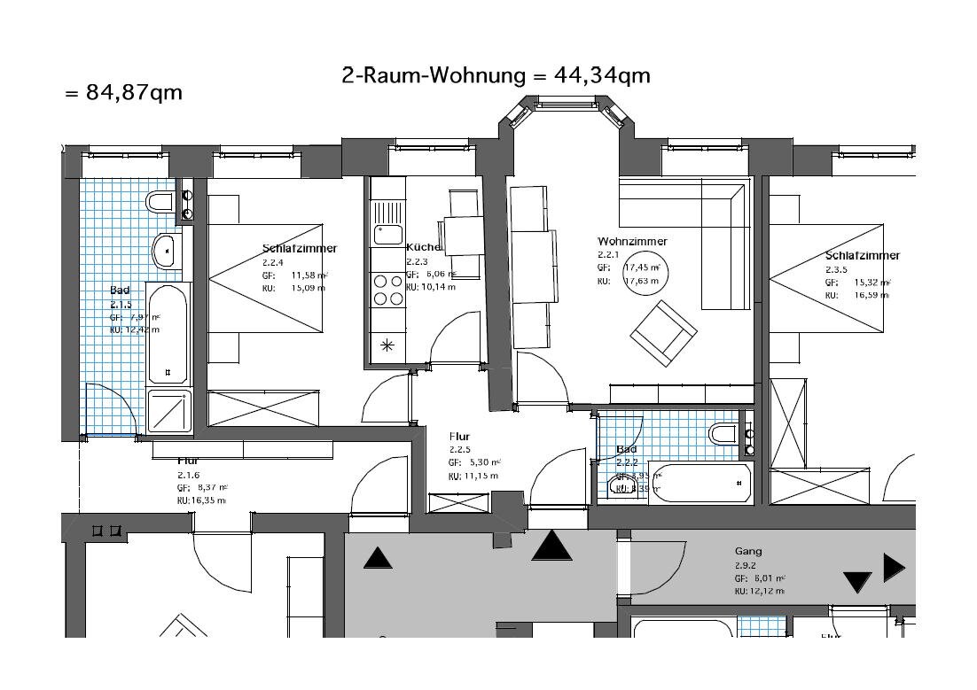 Wohnung zur Miete 370 € 2 Zimmer 44,3 m²<br/>Wohnfläche 1. Stock<br/>Geschoss 01.10.2024<br/>Verfügbarkeit Berliner Straße 16 Stadtmitte Cottbus 03046