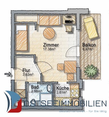 Wohnung zum Kauf 89.500 € 1 Zimmer 29 m² 4. Geschoss Fettenvorstadt / Stadtrandsiedlung Greifswald 17489