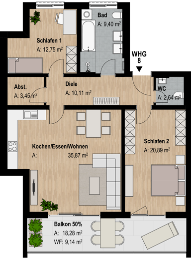 Wohnung zum Kauf 469.125 € 3 Zimmer 104,3 m² Abenberg Abenberg 91183