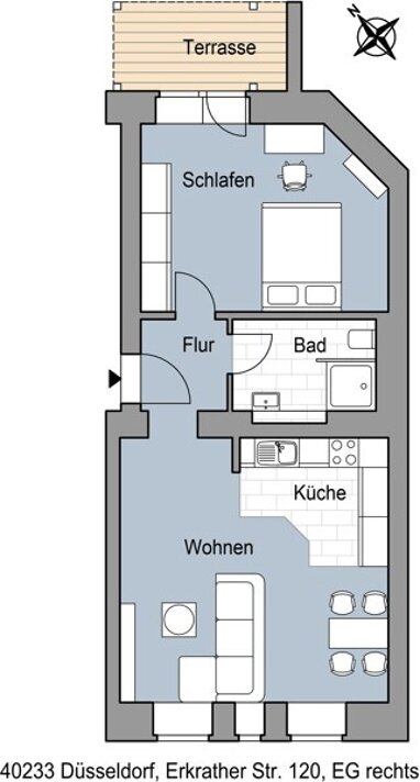 Wohnung zur Miete 1.107,28 € 2 Zimmer 63,7 m² frei ab 22.07.2024 Erkrather Str. 120 Flingern - Süd Düsseldorf 40233