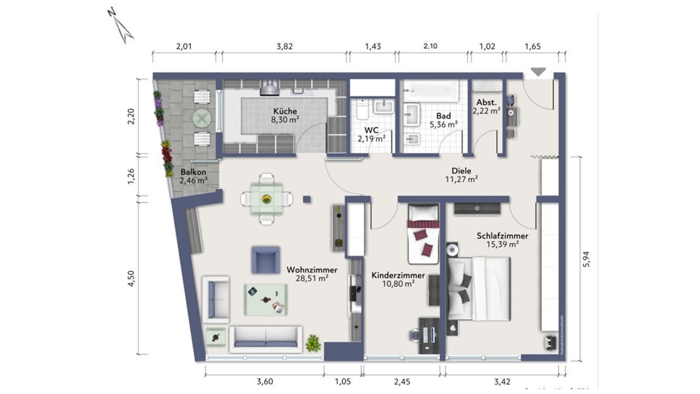 Wohnung zum Kauf 3 Zimmer 86,5 m²<br/>Wohnfläche 4.<br/>Geschoss Kehl - Sundheim Kehl 77694