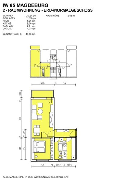 Wohnung zur Miete 349 € 2 Zimmer 48,7 m² 3. Geschoss frei ab 29.11.2024 Guerickestr. 7 Leuben (Altleuben) Dresden 01257