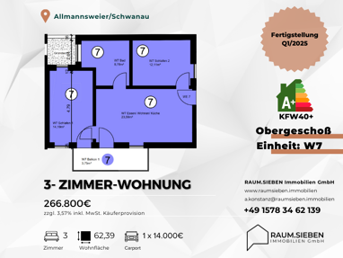 Wohnung zum Kauf 266.800 € 3 Zimmer 62,4 m² 1. Geschoss Allmannsweier Schwanau 77963