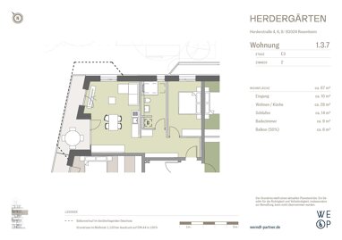 Wohnung zum Kauf Provisionsfrei 505.000 € 2 Zimmer 67 m² 3. Geschoss Herderstraße 4, 6, 8 West, Hausstätt 251 Rosenheim 83024