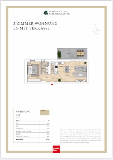 Terrassenwohnung zur Miete 1.030 € 2 Zimmer 67 m² EG Am Terrassenpark 8 Frauenland Würzburg 97074