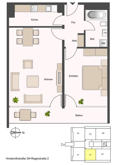Wohnung zur Miete 672 € 2 Zimmer 64 m² 23. Geschoss Hindemithstraße 39 Lerchenberg Mainz 55127
