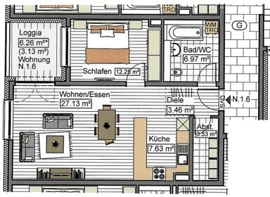 Wohnung zur Miete 800 € 2 Zimmer 64,1 m² 1. Geschoss frei ab 01.03.2025 Stadtmitte Neu-Ulm 89231