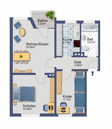 Wohnung zum Kauf Provisionsfrei 189.000 € 3 Zimmer 59,6 m² Erdgeschoss Amsterdamer Straße 87 Nippes Köln 50735