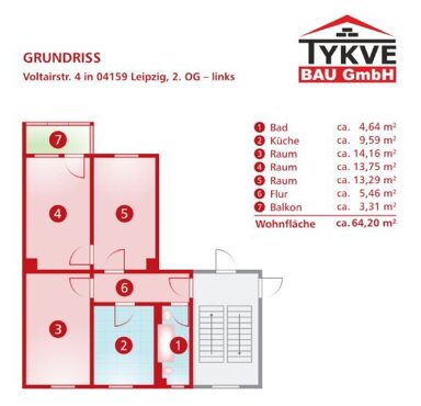 Wohnung zur Miete 770 € 3 Zimmer 64,2 m² 2. Geschoss frei ab 01.05.2025 Voltairestraße 4 Möckern Leipzig 04159