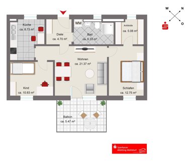 Wohnung zum Kauf Provisionsfrei 369.000 € 3 Zimmer 75,3 m² 2. Geschoss Burghausen Burghausen 84489