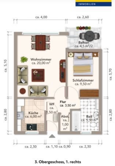 Wohnung zur Miete 600 € 2 Zimmer 50 m² 3. Geschoss Unstrutstr Rothenburg Braunschweig 38120