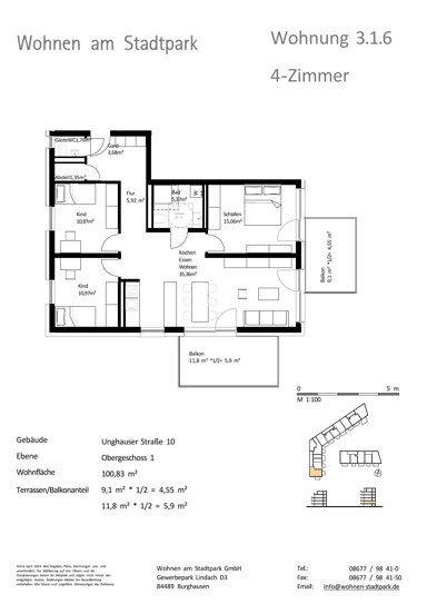 Wohnung zum Kauf provisionsfrei als Kapitalanlage geeignet 525.000 € 4 Zimmer 100,8 m² Unghauser Straße 10 Burghausen Burghausen 84489