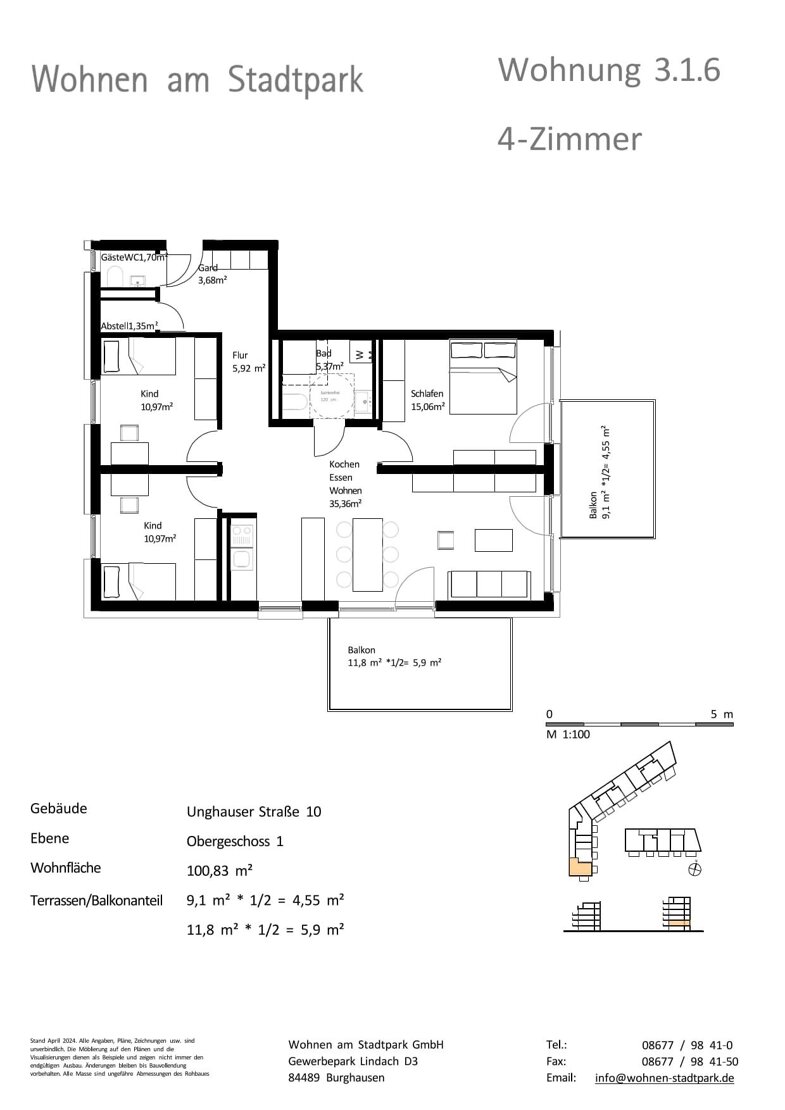 Wohnung zum Kauf provisionsfrei als Kapitalanlage geeignet 525.000 € 4 Zimmer 100,8 m² Unghauser Straße 10 Burghausen Burghausen 84489