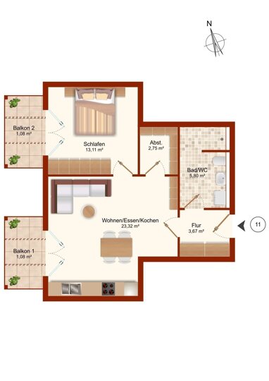 Wohnung zum Kauf Provisionsfrei 217.200 € 2 Zimmer 50,8 m² 1. Geschoss Griesbach Reisbach 94419