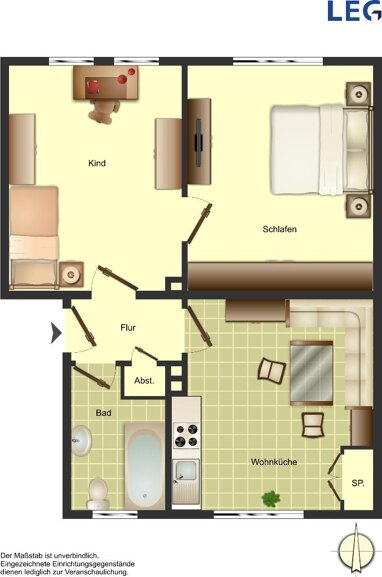 Wohnung zur Miete 419 € 2 Zimmer 49,6 m² Erdgeschoss Karlstraße 17 Coesfeld Coesfeld 48653