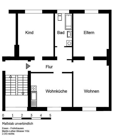 Wohnung zur Miete 549 € 3,5 Zimmer 76,6 m² 2. Geschoss Martin-Luther-Straße 110c Frohnhausen Essen 45144