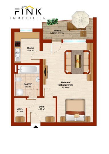 Apartment zum Kauf 89.000 € 1 Zimmer 44 m² 3. Geschoss Landhausstraße Unterreichenbach Unterreichenbach 75399