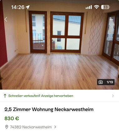 Wohnung zur Miete 700 € 2,5 Zimmer 50 m² 2. Geschoss Hauptstr.26 Neckarwestheim 74382