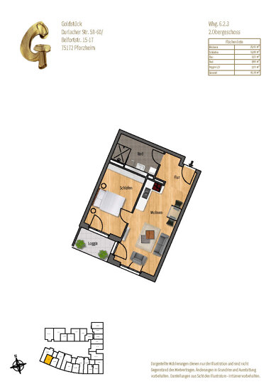 Wohnung zur Miete 841 € 2 Zimmer 55,4 m² Weststadt - Stadtviertel 031 Pforzheim 75172