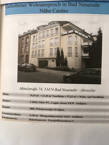 Wohnung zur Miete 815 € 2 Zimmer 76,4 m² 2. Geschoss Mittelstraße 74 Bad Neuenahr Bad Neuenahr-Ahrweiler 53474