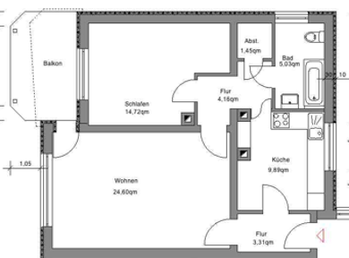 Wohnung zur Miete 560 € 2 Zimmer 64,9 m² frei ab 16.03.2025 Leipziger Straße 6 Marburg Marburg 35039