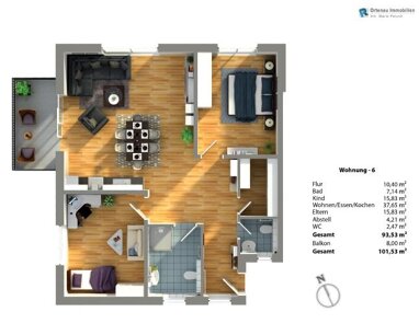 Wohnung zum Kauf Provisionsfrei 399.900 € 3 Zimmer 94,6 m² 1. Geschoss Oberschopfheim Friesenheim 77948