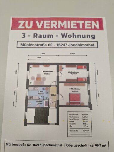 Wohnung zur Miete 627,30 € 3 Zimmer 69,7 m² Joachimsthal 16247