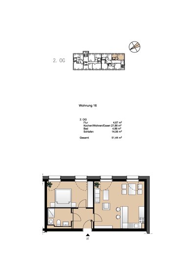 Wohnung zur Miete 760 € 2 Zimmer 51,4 m² 2. Geschoss Hildegard-Knef-Straße 7 Peisserstraße Ingolstadt 85053