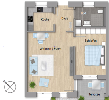 Terrassenwohnung zur Miete 637 € 2 Zimmer 62,6 m² Erdgeschoss Bondelstraße 26 Überauchen Brigachtal 78086