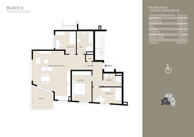 Wohnung zur Miete 1.995 € 4 Zimmer 102,4 m² frei ab sofort Plieningen Stuttgart 70599