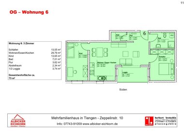 Wohnung zum Kauf Provisionsfrei 321.200 € 3 Zimmer 73 m² 2. Geschoss Zeppelinstr. 10 Tiengen Waldshut-Tiengen 79761