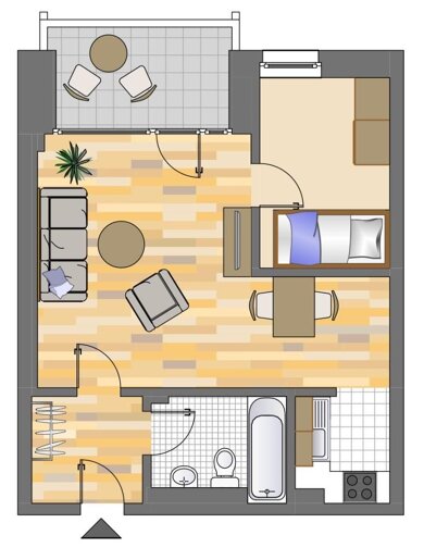 Wohnung zur Miete 510 € 2 Zimmer 40,8 m² 1. Geschoss Potsdamer Straße 59 Hassels Düsseldorf 40599