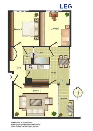 Wohnung zur Miete 450 € 3,5 Zimmer 72,2 m² 2. Geschoss Eichenstraße 4 Unna - Mitte Unna 59423