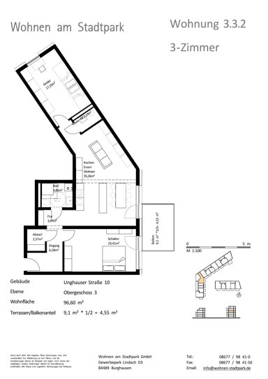 Wohnung zum Kauf provisionsfrei als Kapitalanlage geeignet 506.000 € 3 Zimmer 96,6 m² Unghauser Straße 10 Burghausen Burghausen 84489